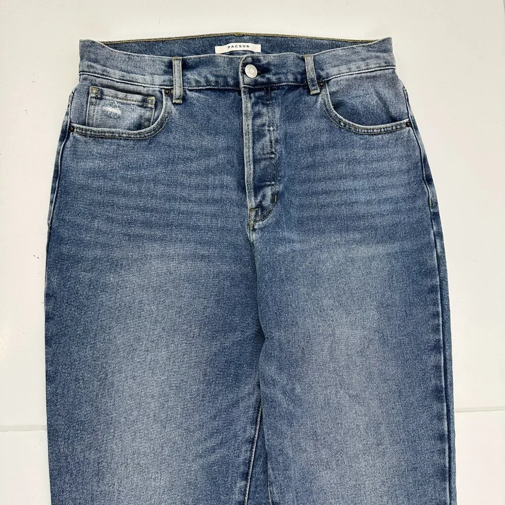 PacSun Straight Jeans Womens 30‎ Blue High Rise Button Fly Distressed Denim